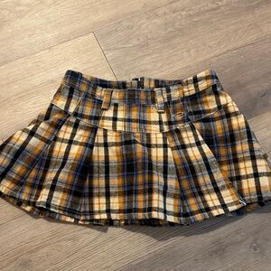 Free People Checkered Mini Skirt in Blue and Tan